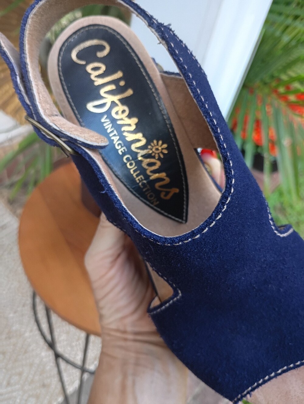 CALIFORNIANS VINTAGE COLLECT SZ 9 STUDDED NAVY SUEDE CLOGS HEELS HIPPIE BOHO LN - Picture 6 of 12